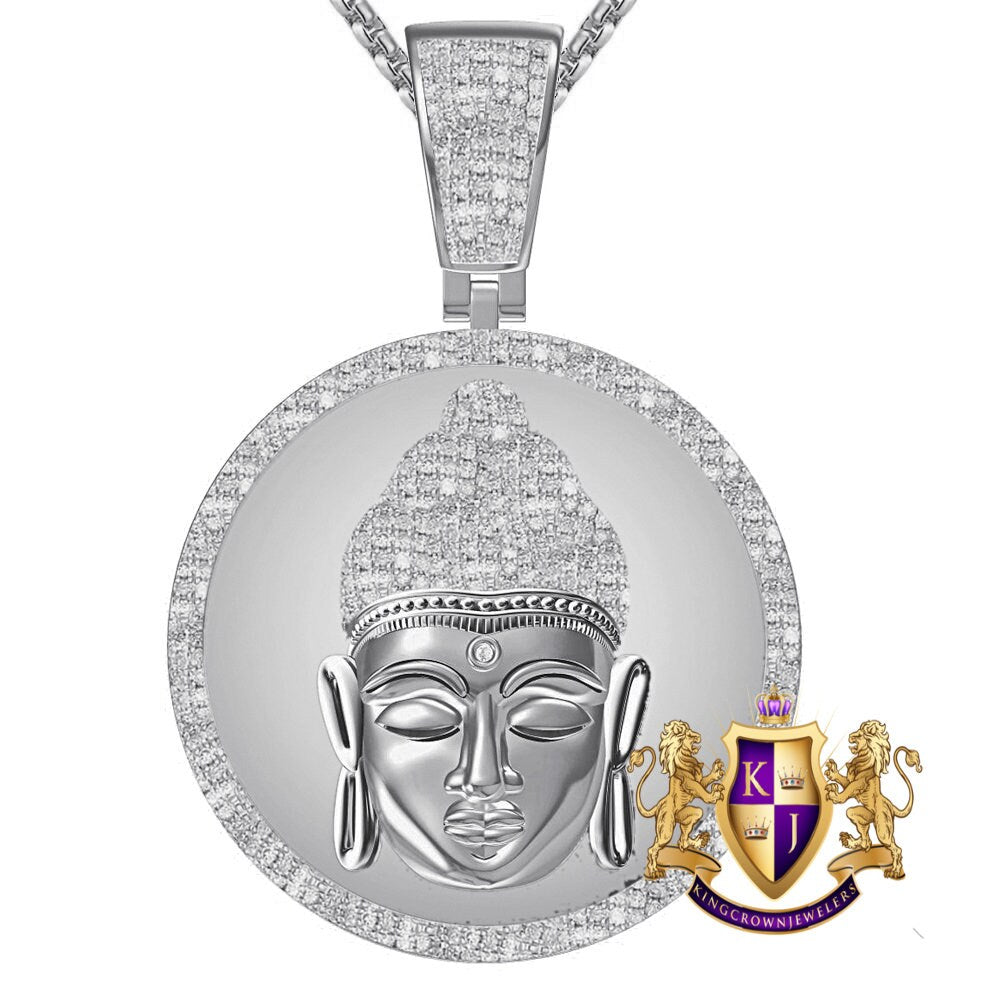 Real Genuine Diamond 0.61 Cwt. 30+ Grams Siddhartha Lord Gautama Buddha Head 10K Gold Over Buddhist Religious Pendent Medallion Charm 2.25"