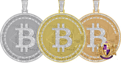 Real Genuine Diamond 0.60 Cwt. 21+ Grams Custom Piece Bitcoin Digital Money Cryptocurrency 10K Gold Over Pendent Charm Medallion Big 2.5''