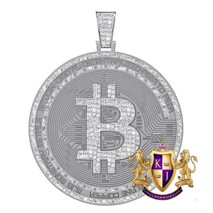 Real Genuine Diamond 0.60 Cwt. 21+ Grams Custom Piece Bitcoin Digital Money Cryptocurrency 10K Gold Over Pendent Charm Medallion Big 2.5''