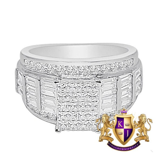 14K White Gold On Real Silver Ladies Women's Baguette Princess Cut Simulated Diamond 4.00 Cwt. Bridal Wedding Engagement Ring Band