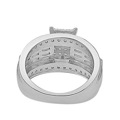 14K White Gold On Real Silver Ladies Women's Baguette Princess Cut Simulated Diamond 4.00 Cwt. Bridal Wedding Engagement Ring Band