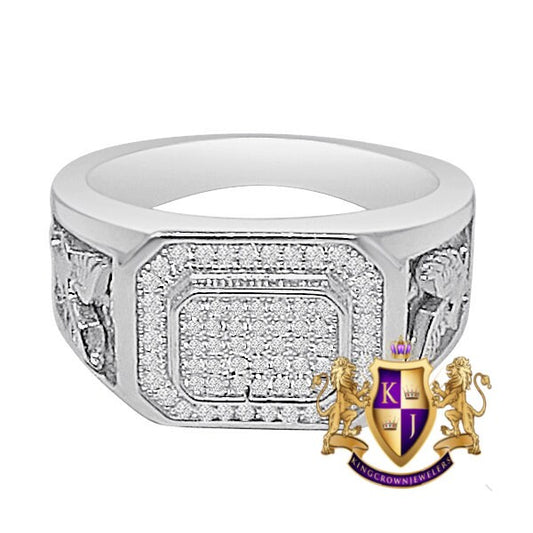 Real Genuine Sterling Silver 14K White Gold Over Simulated Diamond Men's Wedding Engagement Ring Band
