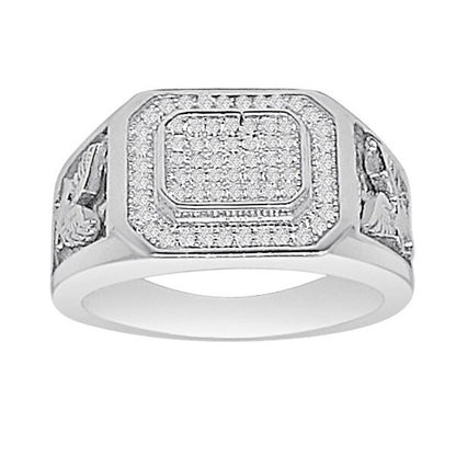 Real Genuine Sterling Silver 14K White Gold Over Simulated Diamond Men's Wedding Engagement Ring Band