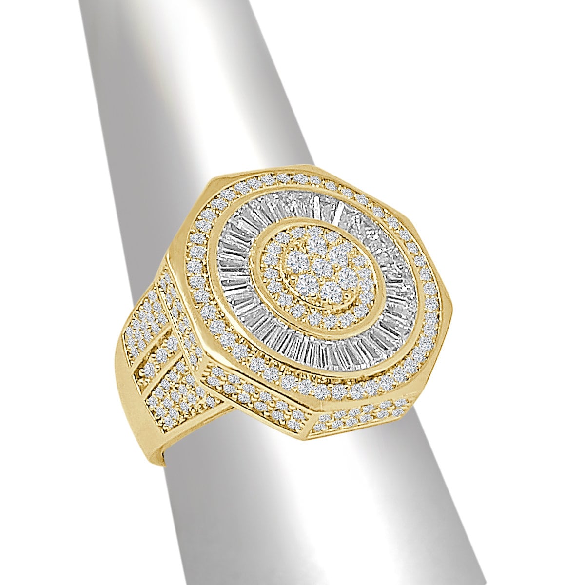 Big Bold 24mm 14K Yellow Gold Over 4.00 Cwt. Baguette/Round Cut Simulated Diamond Men's Ring Band