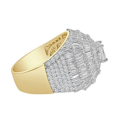 Big Bold XL 20mm 14K Yellow Gold Over 5.00 Cwt. Baguette/Round Cut Simulated Diamond Men's Ring Band