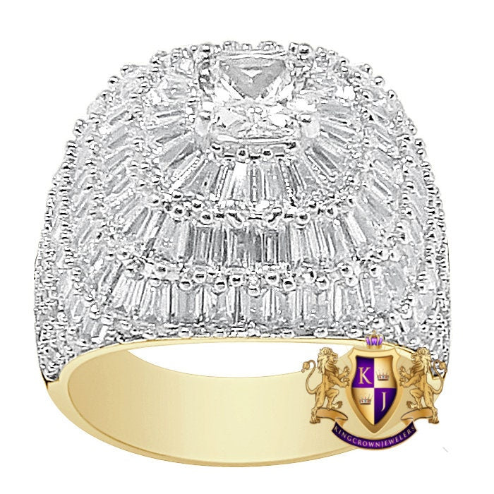 Big Bold XL 20mm 14K Yellow Gold Over 5.00 Cwt. Baguette/Round Cut Simulated Diamond Men's Ring Band