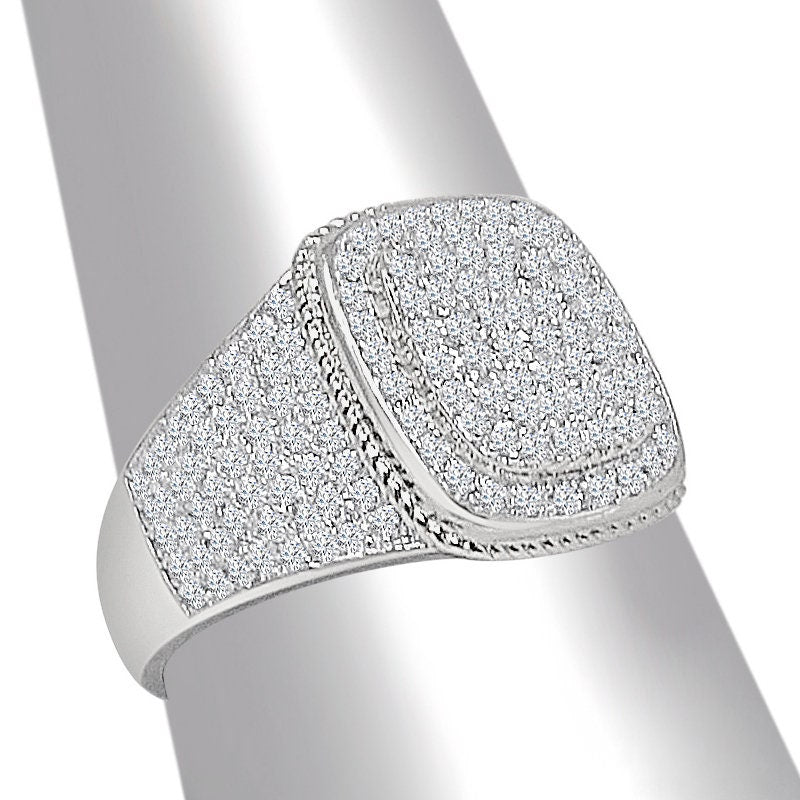 Real Authentic Sterling Silver 14K White Gold Over Simulated Diamond Men's Wedding Engagement Ring Band