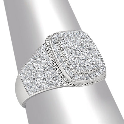 Real Authentic Sterling Silver 14K White Gold Over Simulated Diamond Men's Wedding Engagement Ring Band