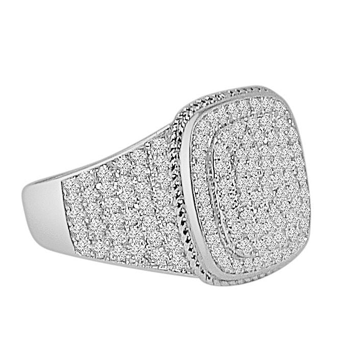 Real Authentic Sterling Silver 14K White Gold Over Simulated Diamond Men's Wedding Engagement Ring Band