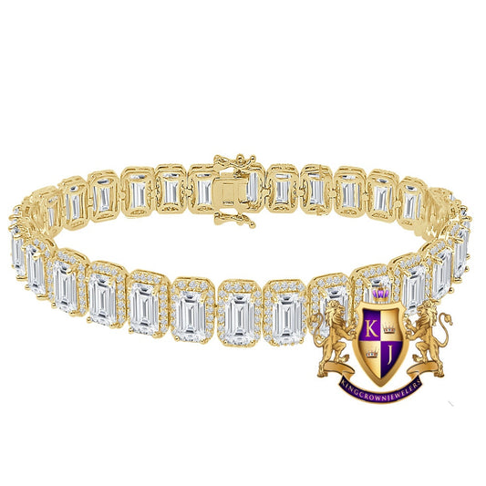 25+ Grams 14k Yellow Gold Finish Crystal Clear Zirconia 6.00 Cwt. Simulated Diamond Solitaire Tennis Link Bracelet Unisex 10mm /8.5''