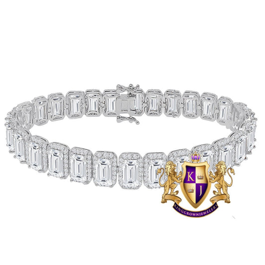 14k White Gold Finish 10 mm Crystal Clear Zirconia 6.00 Cwt. Simulated Diamond Solitaire Tennis Link Bracelet Unisex 8.5''