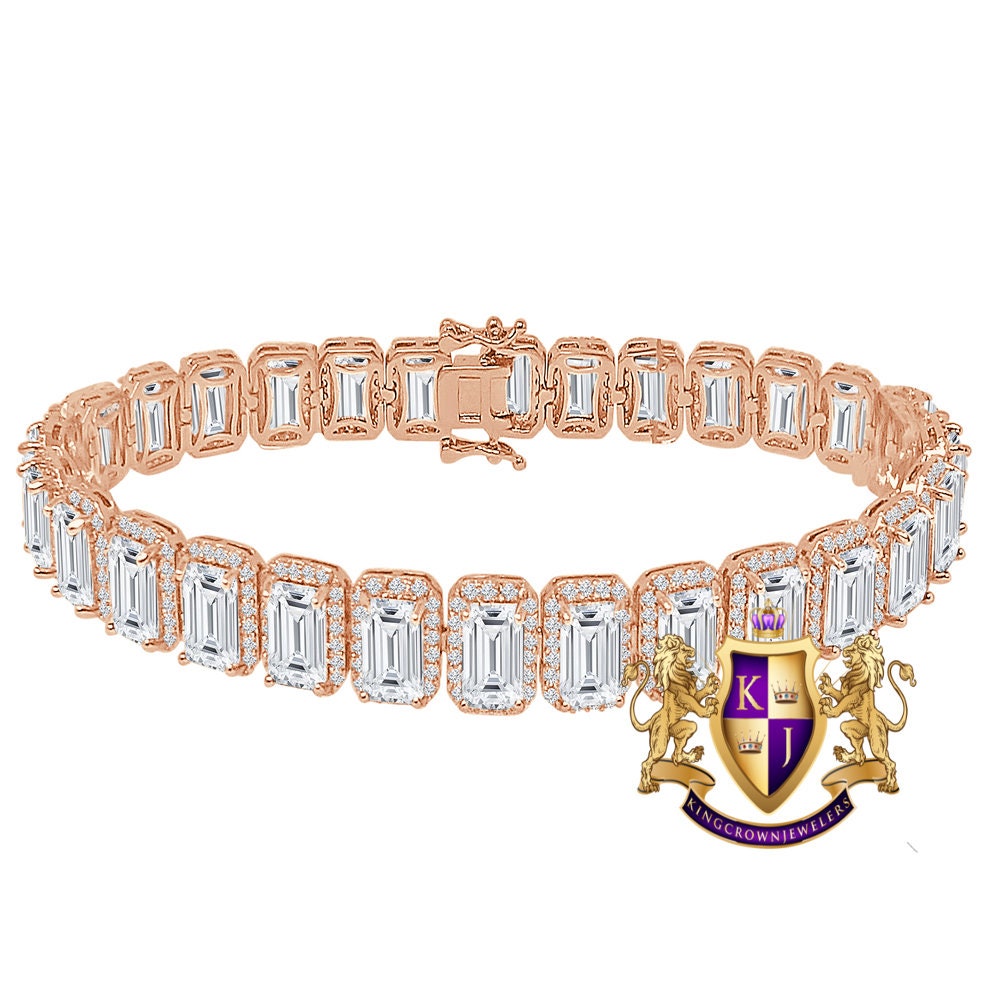 Unisex 14k Rose Gold Over 10 mm Crystal Clear Zirconia 6.00 Cwt. Simulated Diamond Solitaire Tennis Link Bracelet 8.5''