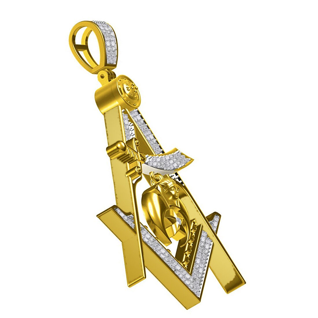 Real Genuine Diamond 15+ Grams Freemasonry Masonic Shriners G Compass Custom Charm Chain Set 10K Gold Over Unisex Pendent Chain Set 2''