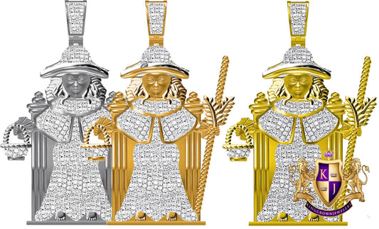 Real Genuine Natural Diamond 30+ Grams Custom Piece Santo Nino De Atocha Pendant 10K Gold Over Holy Infant of Atocha Baby Jesus Charm 2.15''