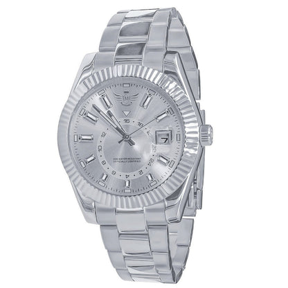 Solid Stainless Steel Fully AUTOMATIC 18K White Gold Tone Simulated Diamond 40mm Men's Luxury Watch W/Date Function