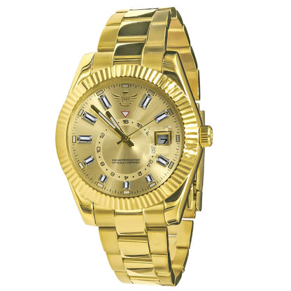 Solid Stainless Steel Fully AUTOMATIC 18K Yellow Gold Finish Simulated Diamond 40mm Men's Luxury Watch W/Date Function
