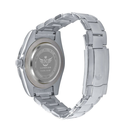 Men's Solid Full Stainless Steel AUTOMATIC 18K White Gold Tone Simulated Diamond 40mm Watch W/Date Function
