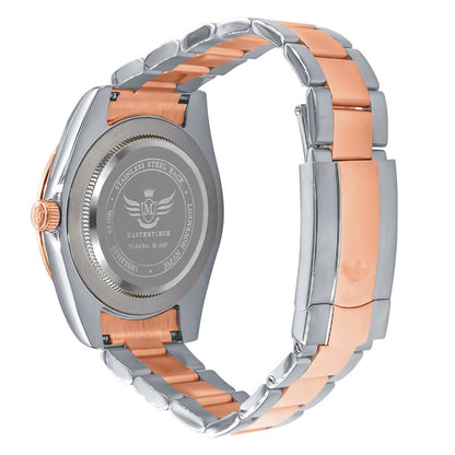 Men's Solid Stainless Steel Fully AUTOMATIC 18K 2 Tone Rose Gold Finish Copper Tone Simulated Diamond 40mm Watch W/Date Function