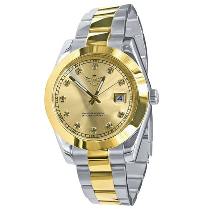 Men's Solid Full Stainless Steel AUTOMATIC 18K 2 Tone Gold Finish Copper Tone Simulated Diamond 40mm Watch W/Date Function