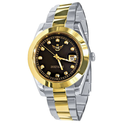 Coffee Brown Dial Face Men's Solid Full Stainless Steel AUTOMATIC 18K 2 Tone Gold Finish Simulated Diamond 40mm Watch W/Date Function