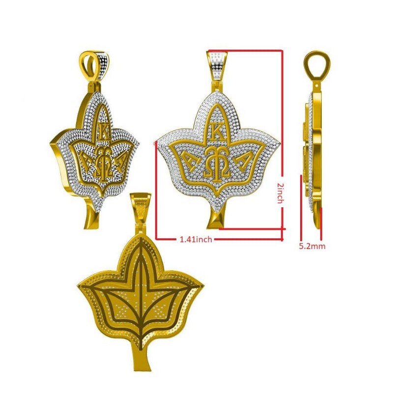 Real Genuine Authentic Diamond Alpha Kappa Alpha AKA Ivy Leaf Omega Symbols Unisex Custom Pendant 10K Solid Gold Over Charm Chain Set 2''
