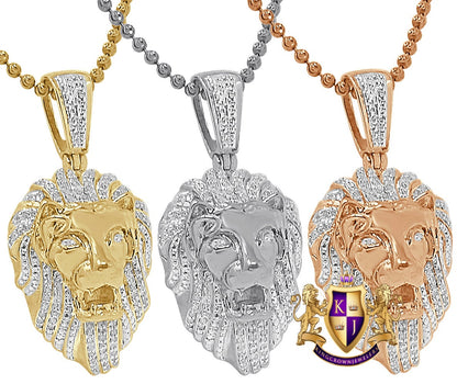 Men's Real Genuine Authentic  Diamond 0.40 Cwt. 15+ Grams Lion King Head Face Charm 10K Gold Over Pendent Chain Neckless Set Small 1.50''