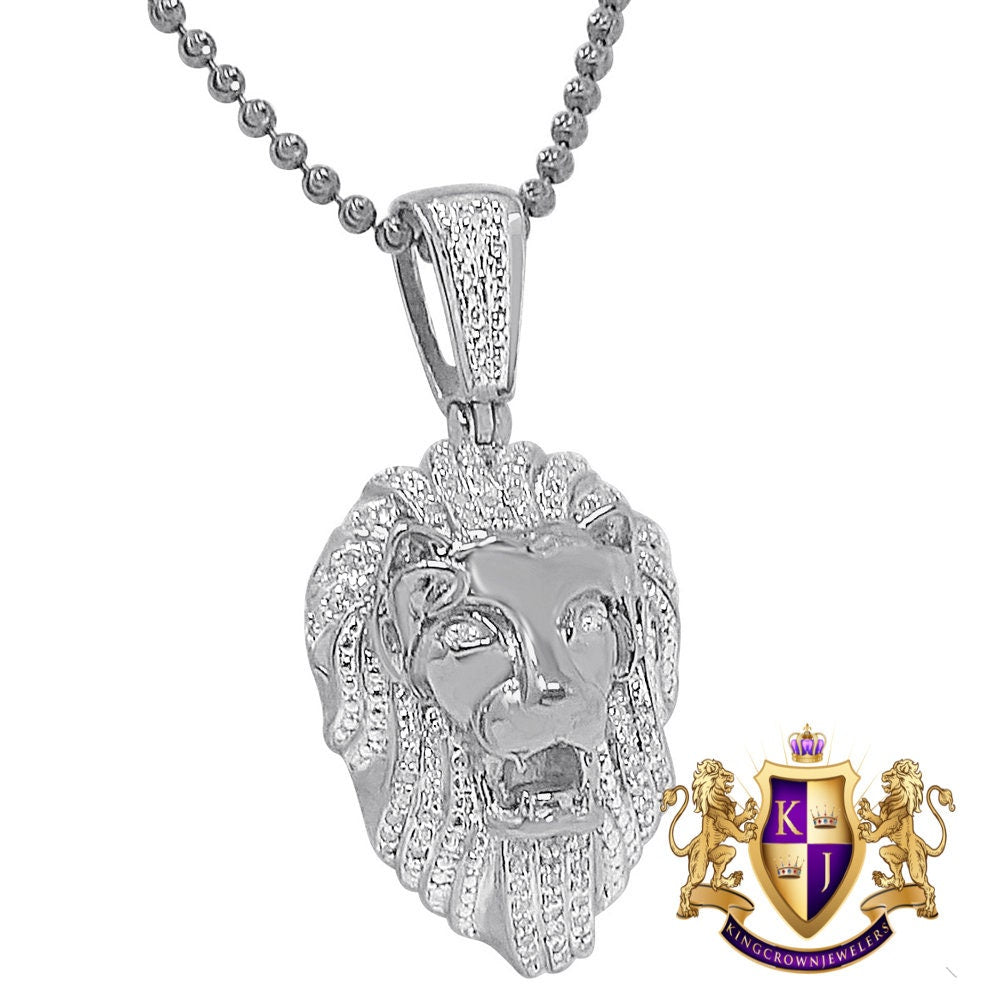 Men's Real Genuine Authentic  Diamond 0.40 Cwt. 15+ Grams Lion King Head Face Charm 10K Gold Over Pendent Chain Neckless Set Small 1.50''