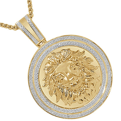 26 + Grams Men's Real Genuine Diamond 0.40 Cwt. Lion Head Pendent 10K Gold Finish Round Charm Medallion 2.25''