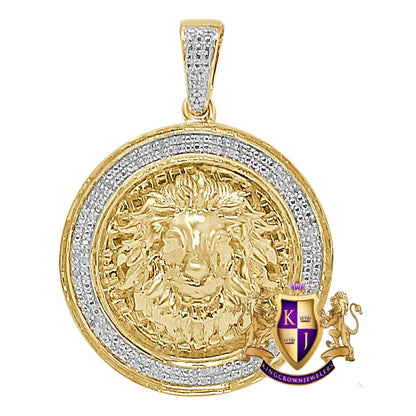 Men's Real Genuine Authentic Diamond 0.40 Cwt. 14+ Grams Lion King Head Face Pendant 10K Solid Gold Over Round Charm Medallion 1.75''