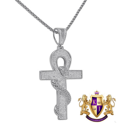 Real Genuine Diamond 21+ Grams Egyptian Ankh Cross King Cobra Snake Evil Power Charm 10K Gold Over Unisex Custom Pendent 2.5''