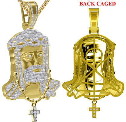 Real Genuine Authentic Diamond 29+ Grams Jesus Christ Face Piece Wearing Neckless Cross 10K Gold Over Exclusive Custom Pendent Charm 2.35"