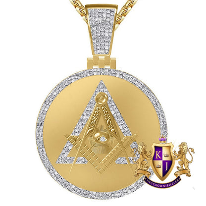 Real Diamond 0.60 Ct. All Seeing Providence Eye Masonic G Compass Freemason Illuminati Medallion 10K Gold Over Charm Pendent 35+ Grams 2.50"