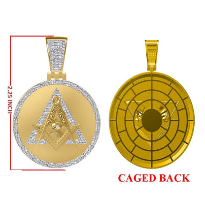 Real Diamond 0.60 Ct. All Seeing Providence Eye Masonic G Compass Freemason Illuminati Medallion 10K Gold Over Charm Pendent 35+ Grams 2.50"