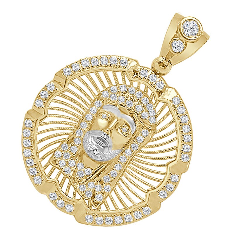 100% 10K Real Solid Yellow Gold Jesus Face Piece Medallion Simulated Diamond Pendent Charm + Free Chain
