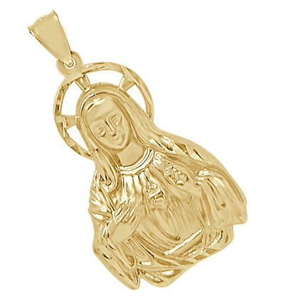 100% 10K Real Authentic Solid Yellow Gold Lady Guadalupe Virgin Mother Mary Pendent Religious Charm 1.85'' + Free Chain