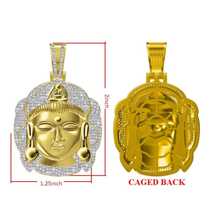 100% Real Genuine Diamond 0.60 Ct. 30+ Grams Siddhartha Lord Meditating Gautama Buddha Head 10K Gold Over Pendent Unisex Charm Chain Set 2''