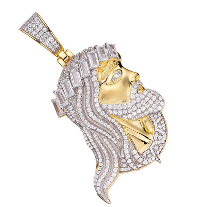 33+ Grams Genuine Italian Sterling Silver High Quality Baguette/Round Cut Simulated Diamonds Jesus Christ Face Piece Charm Pendent 2.55''