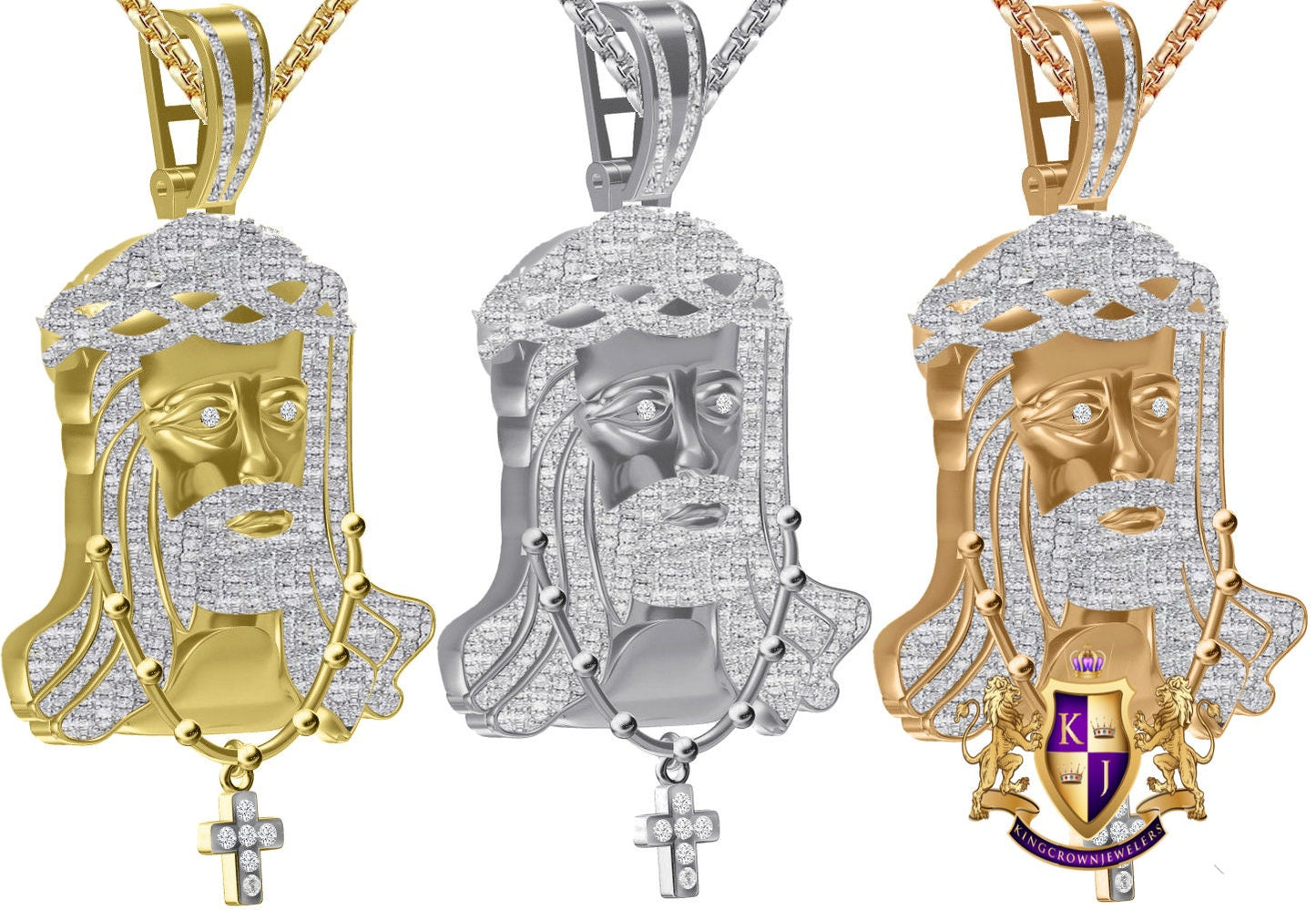 Real Genuine Authentic Diamond 29+ Grams Jesus Christ Face Piece Wearing Neckless Cross 10K Gold Over Exclusive Custom Pendent Charm 2.35"