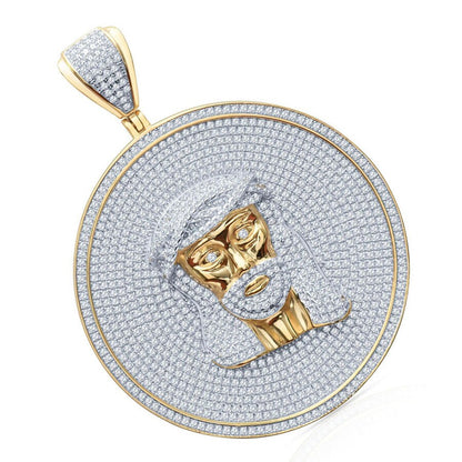 Big 2.75'' Real Genuine Authentic Italian Sterling Silver 14K Gold Over Jesus Face Piece Simulated Diamond Pendant Medallion Charm 37+ Grams