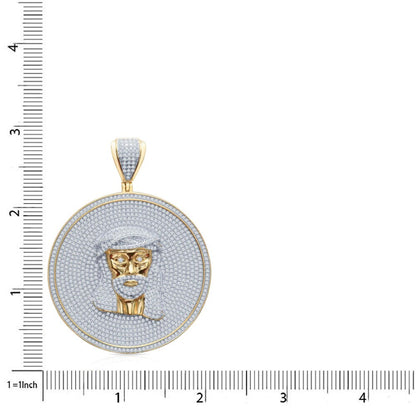 Big 2.75'' Real Genuine Authentic Italian Sterling Silver 14K Gold Over Jesus Face Piece Simulated Diamond Pendant Medallion Charm 37+ Grams