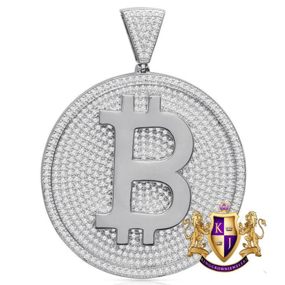 41+ Grams Men's Big XL 3'' 14K Gold On Real Sterling Silver Bitcoin Cryptocurrency Pendant Simulated Diamond Medallion Charm