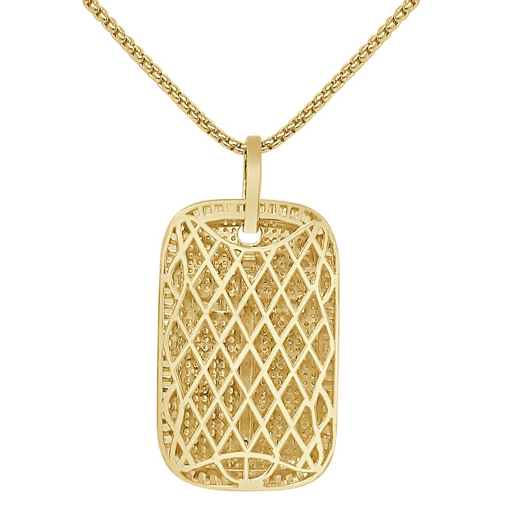 28+ Grams Real Sterling Silver Jesus Crucifix Cross Dog Tag Frame Pendant 14K Gold Over Baguette/Round Cut Simulated Diamond Charm 2.10''