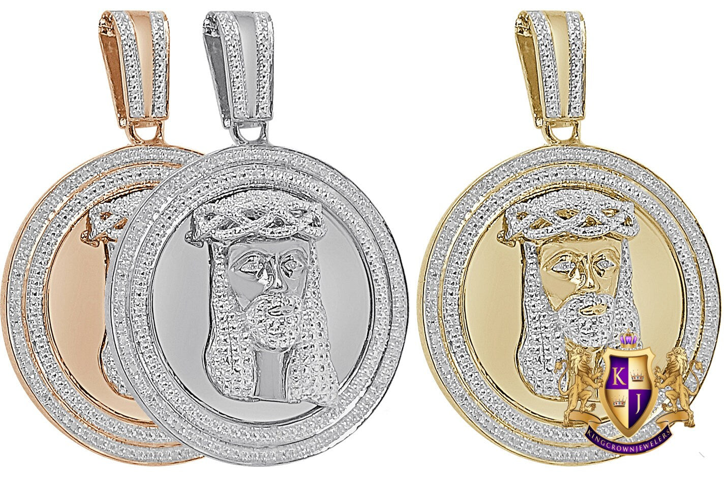 Real Genuine Authentic Diamonds 24+ Grams Jesus Face Round Medallion Charm 10K Gold Over Men's Pendent 2.25''