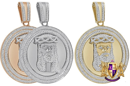 Real Genuine Authentic Diamonds 24+ Grams Jesus Face Round Medallion Charm 10K Gold Over Men's Pendent 2.25''