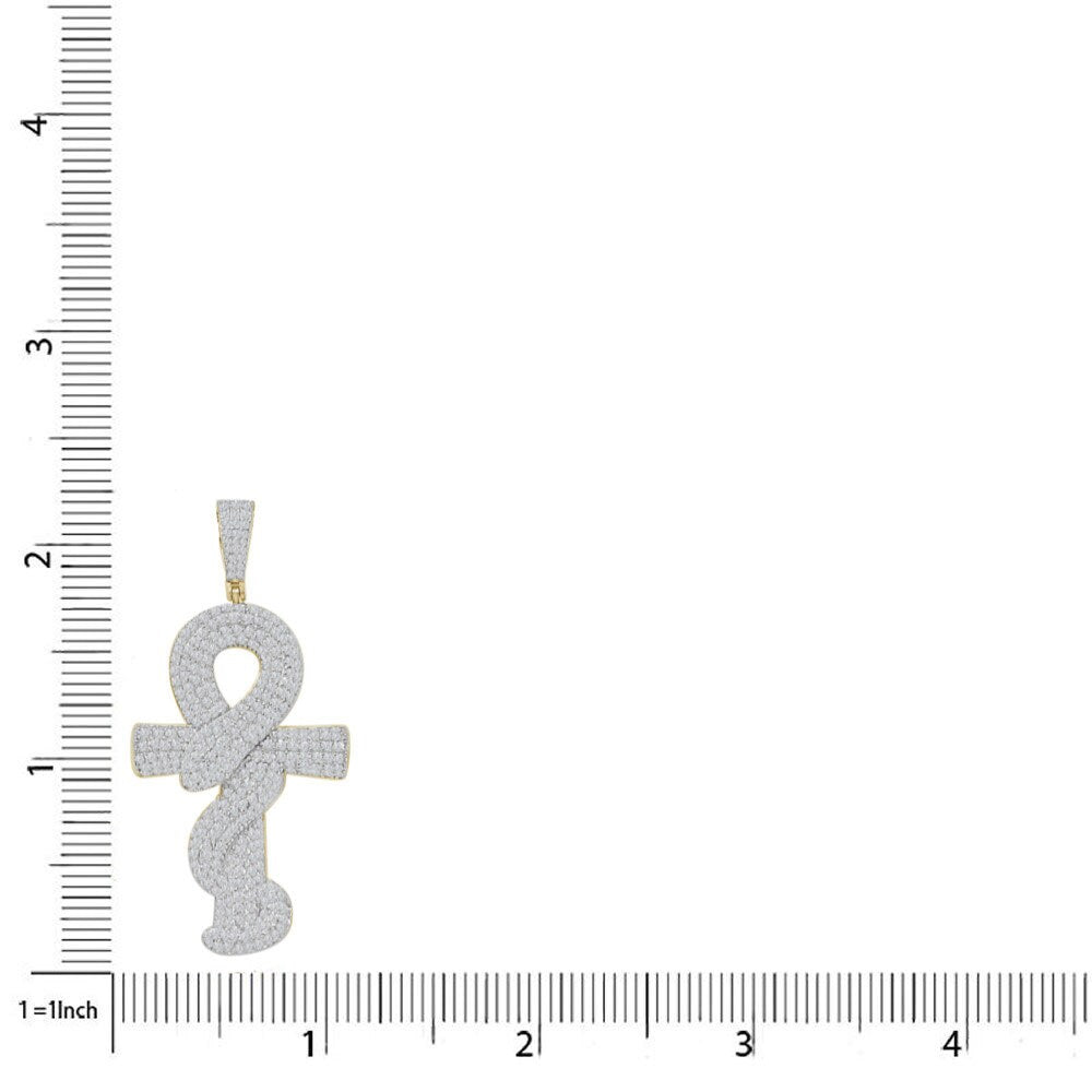 23+ Grams Real Genuine Sterling Silver Egyptian Ankh Cross Cobra Snake Evil Power Charm 14K Gold Over Simulated Diamond Men's Pendent 2.25''