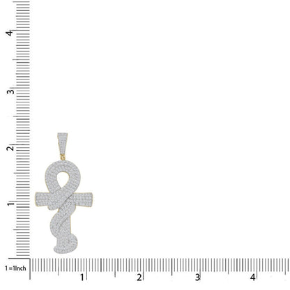 23+ Grams Real Genuine Sterling Silver Egyptian Ankh Cross Cobra Snake Evil Power Charm 14K Gold Over Simulated Diamond Men's Pendent 2.25''