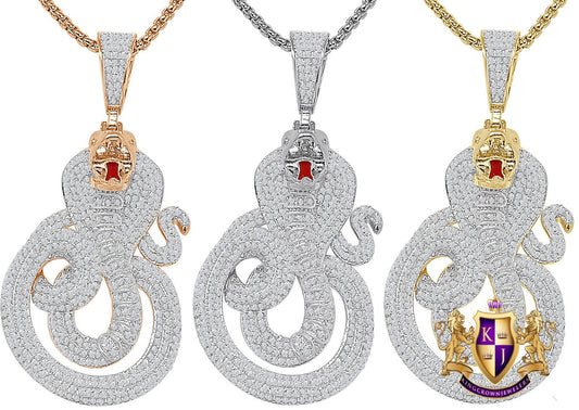 28+ Grams Real Genuine Sterling Silver Cobra Snake Evil Power Charm 14K Gold Over Simulated Diamond Mens Custom Pendent 2.35''