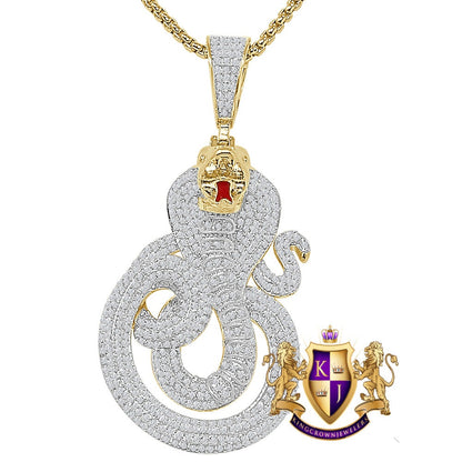 28+ Grams Real Genuine Sterling Silver Cobra Snake Evil Power Charm 14K Gold Over Simulated Diamond Mens Custom Pendent 2.35''