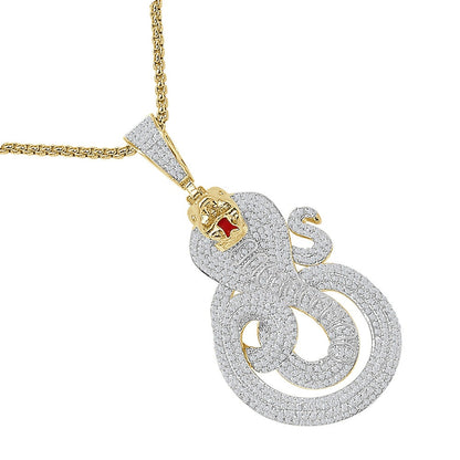 28+ Grams Real Genuine Sterling Silver Cobra Snake Evil Power Charm 14K Gold Over Simulated Diamond Mens Custom Pendent 2.35''