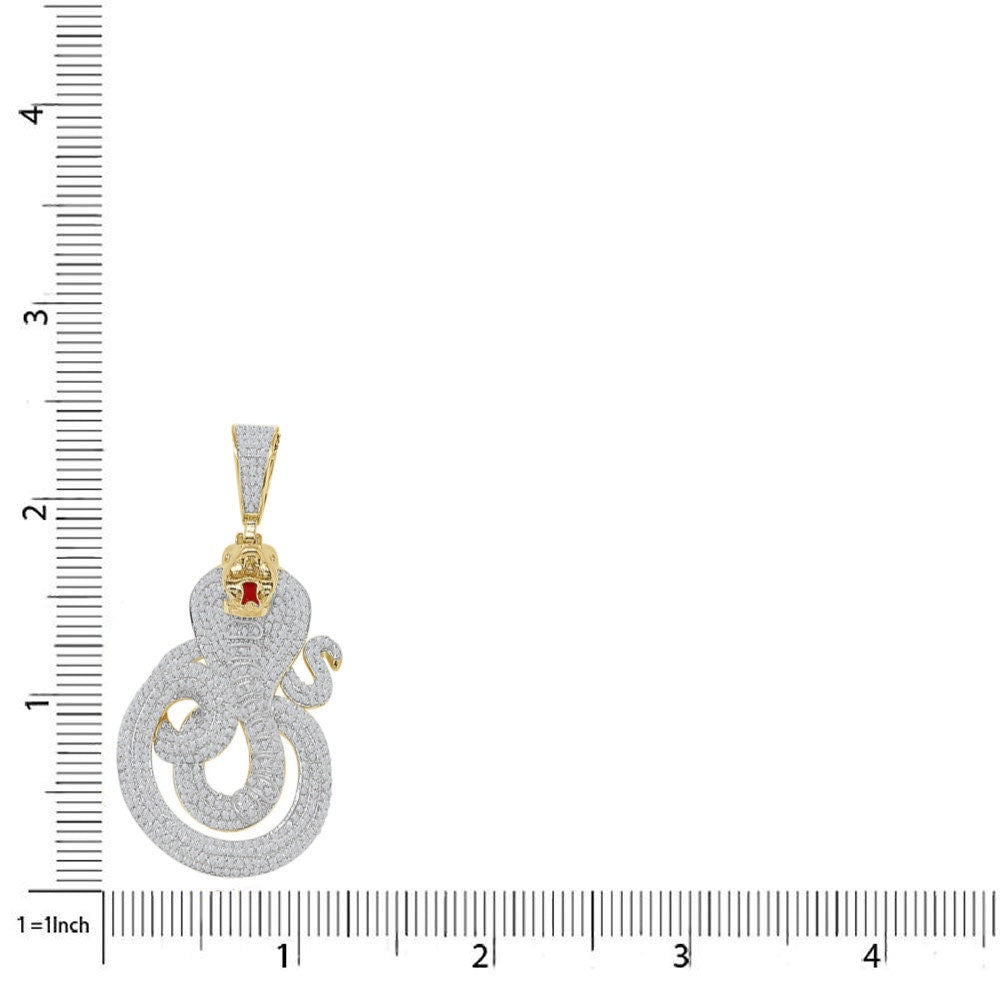 28+ Grams Real Genuine Sterling Silver Cobra Snake Evil Power Charm 14K Gold Over Simulated Diamond Mens Custom Pendent 2.35''